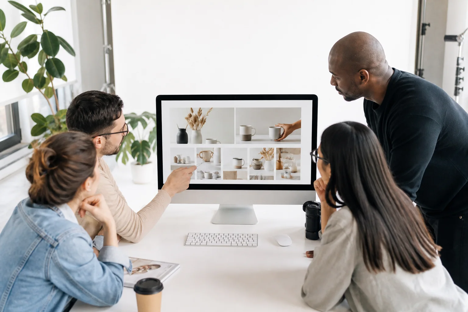 Product team reviewing an ecommerce website concept in a bright studio